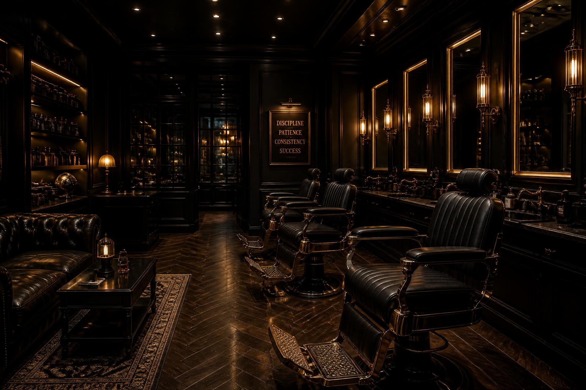 Warm beleuchteter Innenraum des Kings Cut Barbershops in Graz